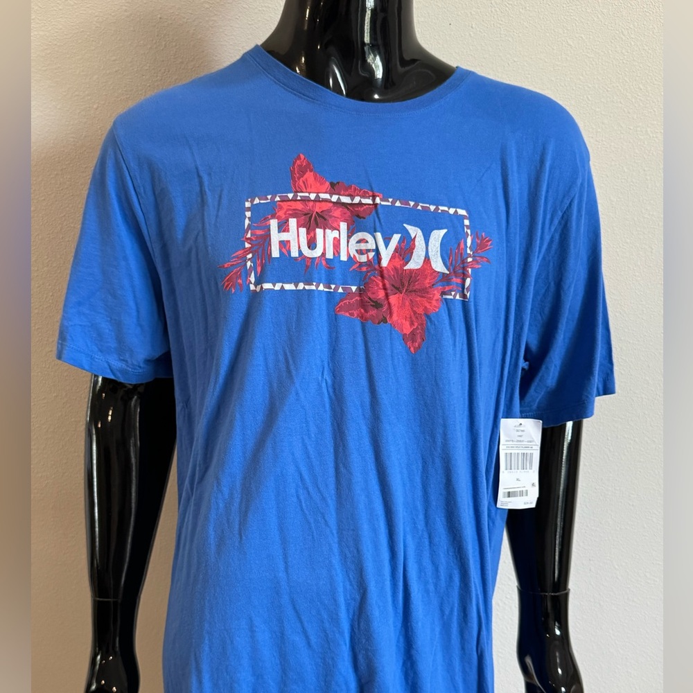 Hurley Vibrant Blue Tee with Red Floral Design